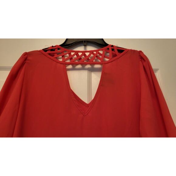 Iz Byer Women's Orange V-Neck 3/4 Sleeve Shirt Size Large - Picture 8 of 9